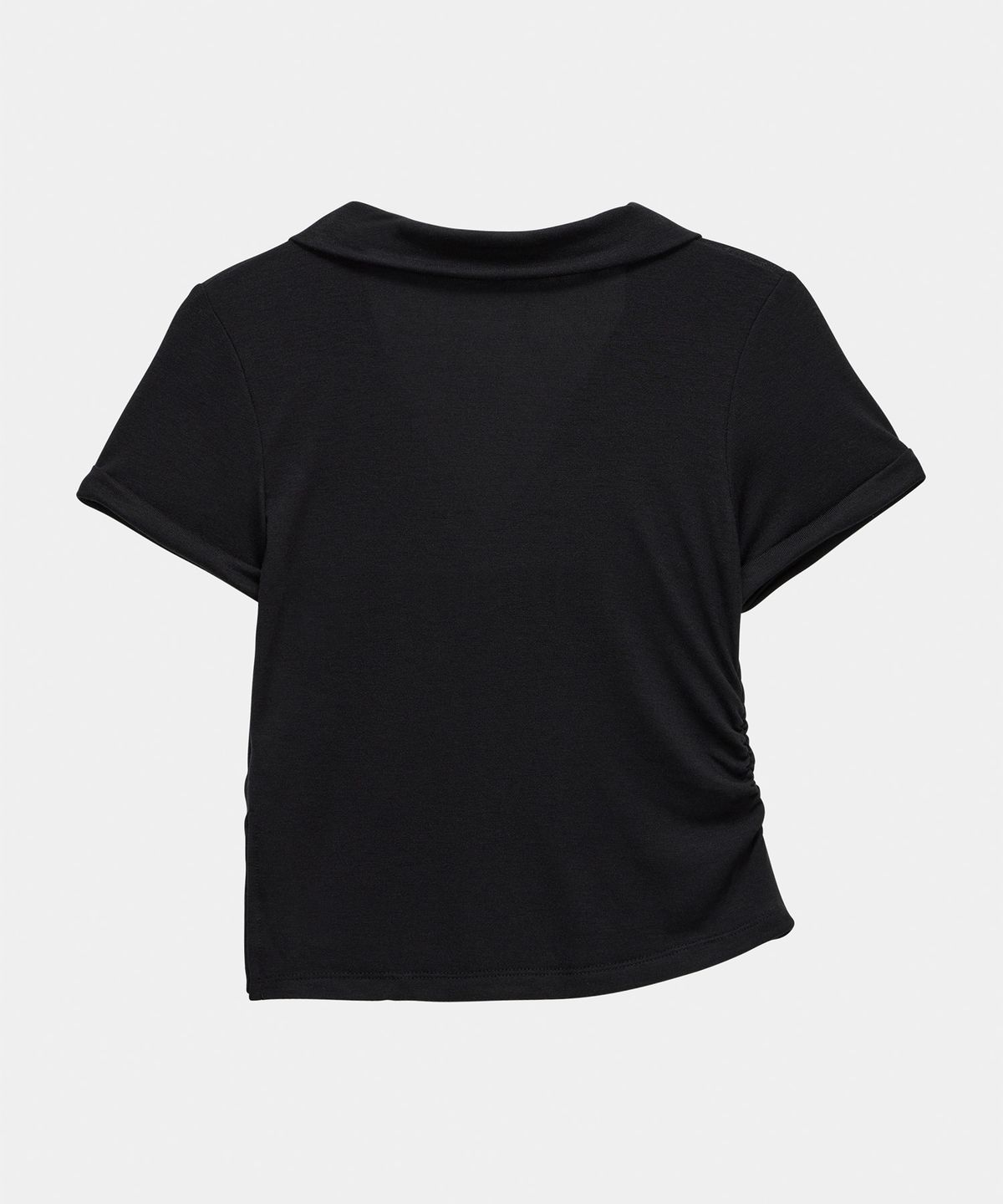 에트오소메(ETRE AU SOMMET) Rib Collar Roll up Shirring Top (Black)
