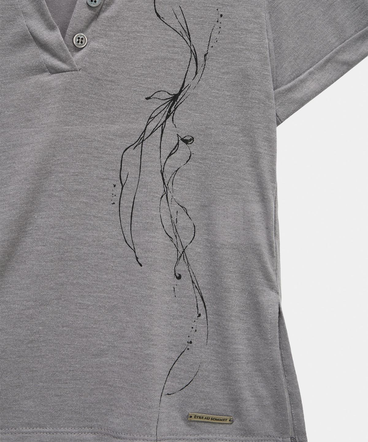 에트오소메(ETRE AU SOMMET) Rib Collar Roll up Shirring Top (Gray)