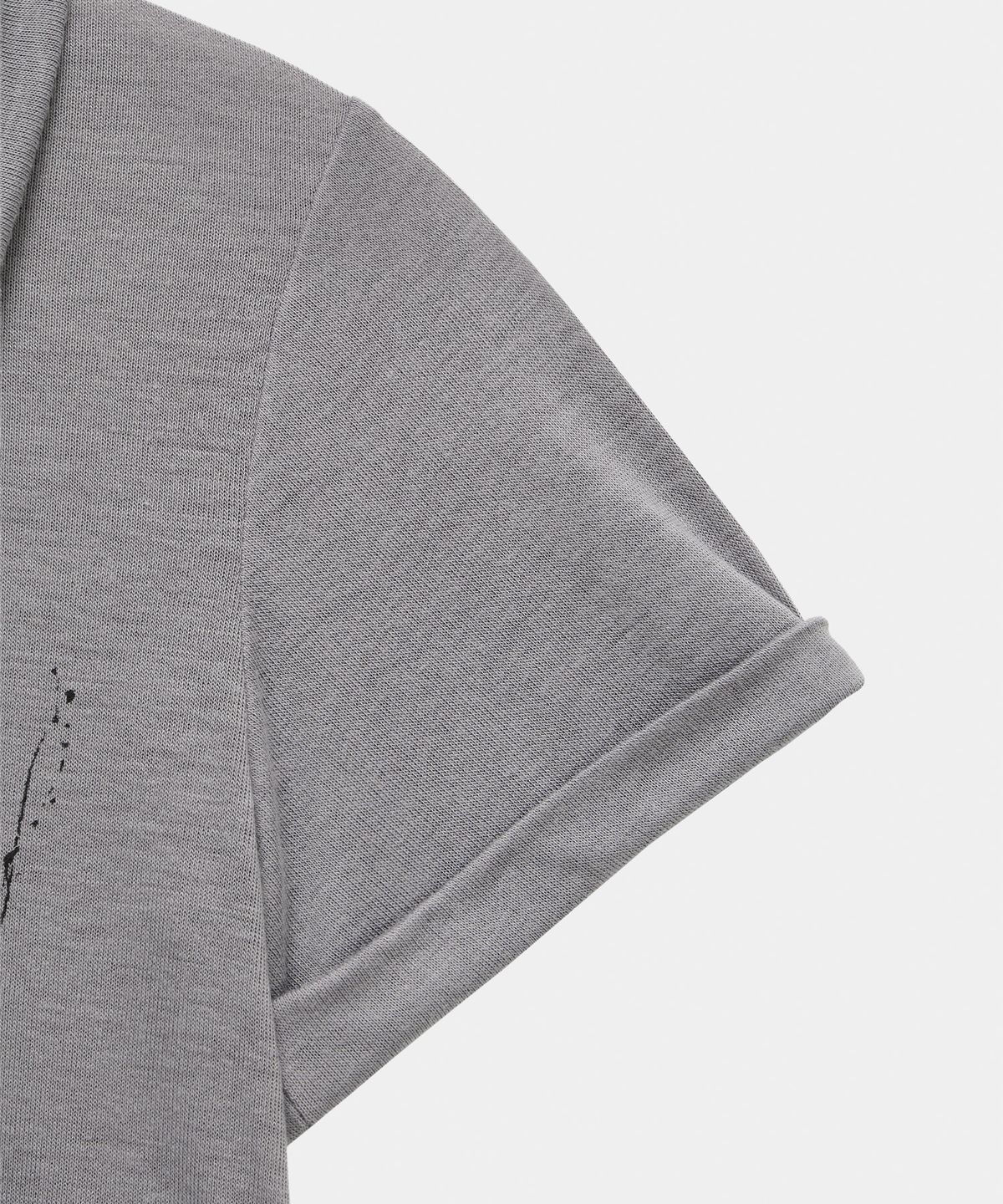 에트오소메(ETRE AU SOMMET) Rib Collar Roll up Shirring Top (Gray)