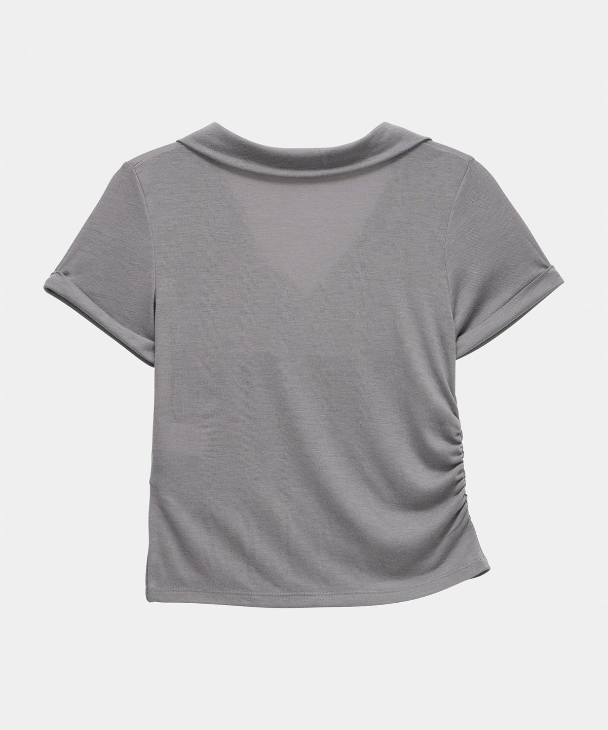 에트오소메(ETRE AU SOMMET) Rib Collar Roll up Shirring Top (Gray)