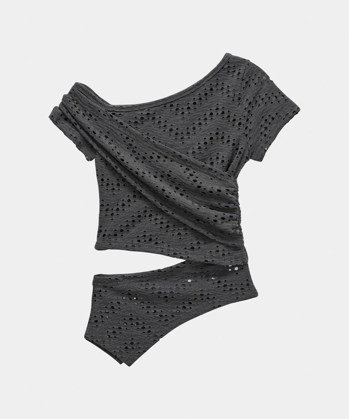 에트오소메(ETRE AU SOMMET) Hole Knit Layered Side Slit Top (Charcoal)
