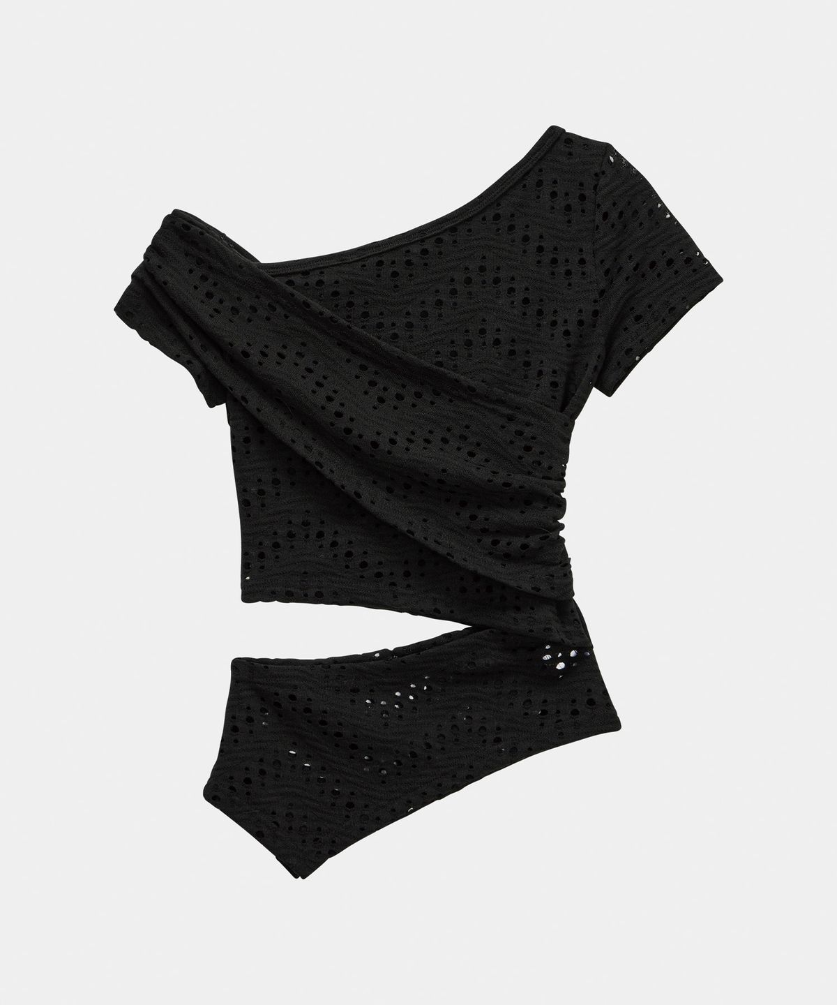 에트오소메(ETRE AU SOMMET) Hole Knit Layered Side Slit Top (Black)
