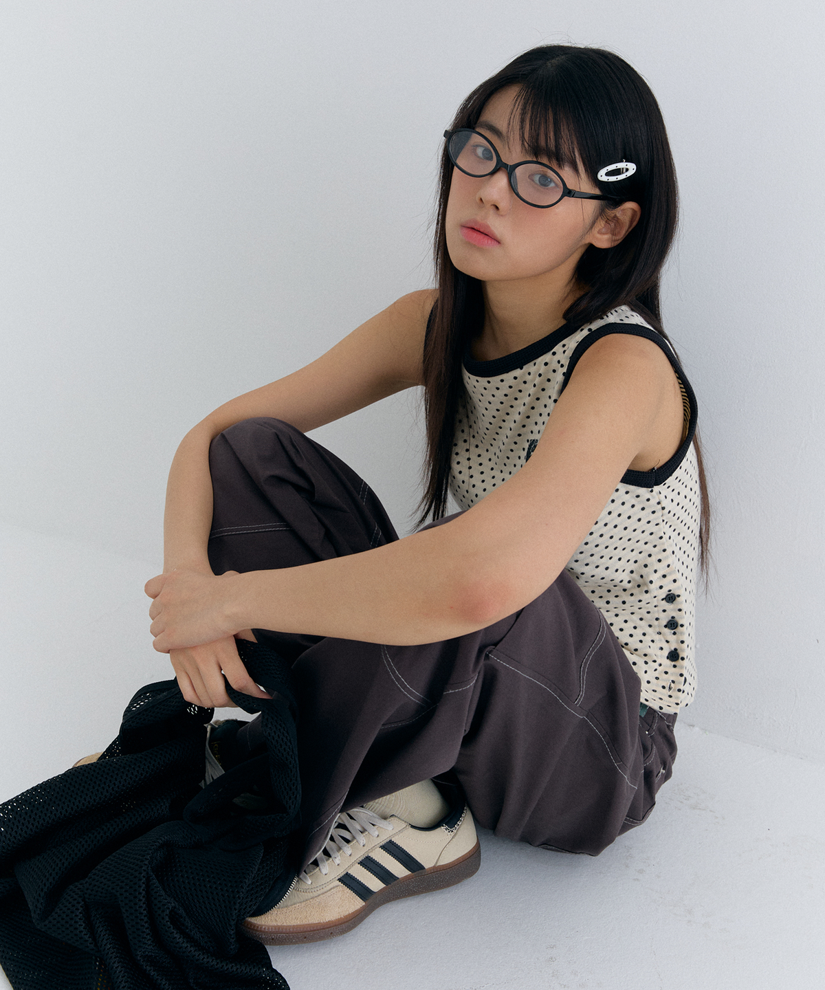 플러티(FLIRTY) vintage dot button top in ivory
