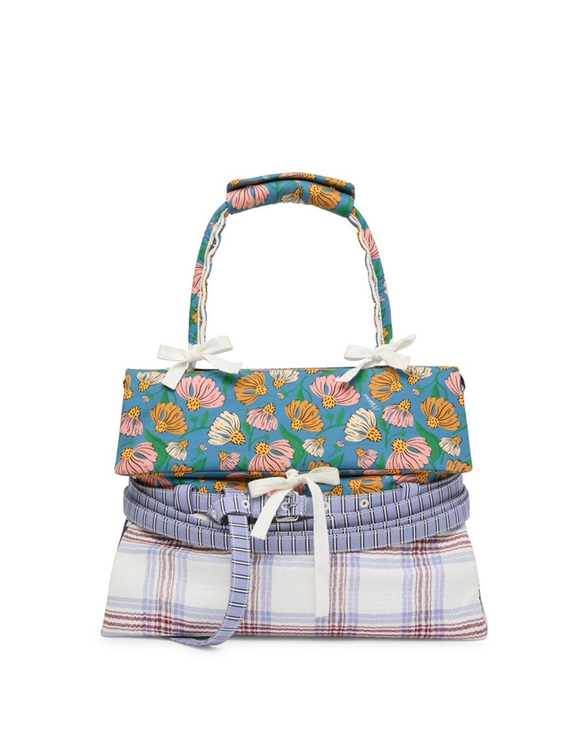 모스키노(MOSCHINO) 타이 미 패치워크 커버 투웨이 미디엄 핸드백 WHITE