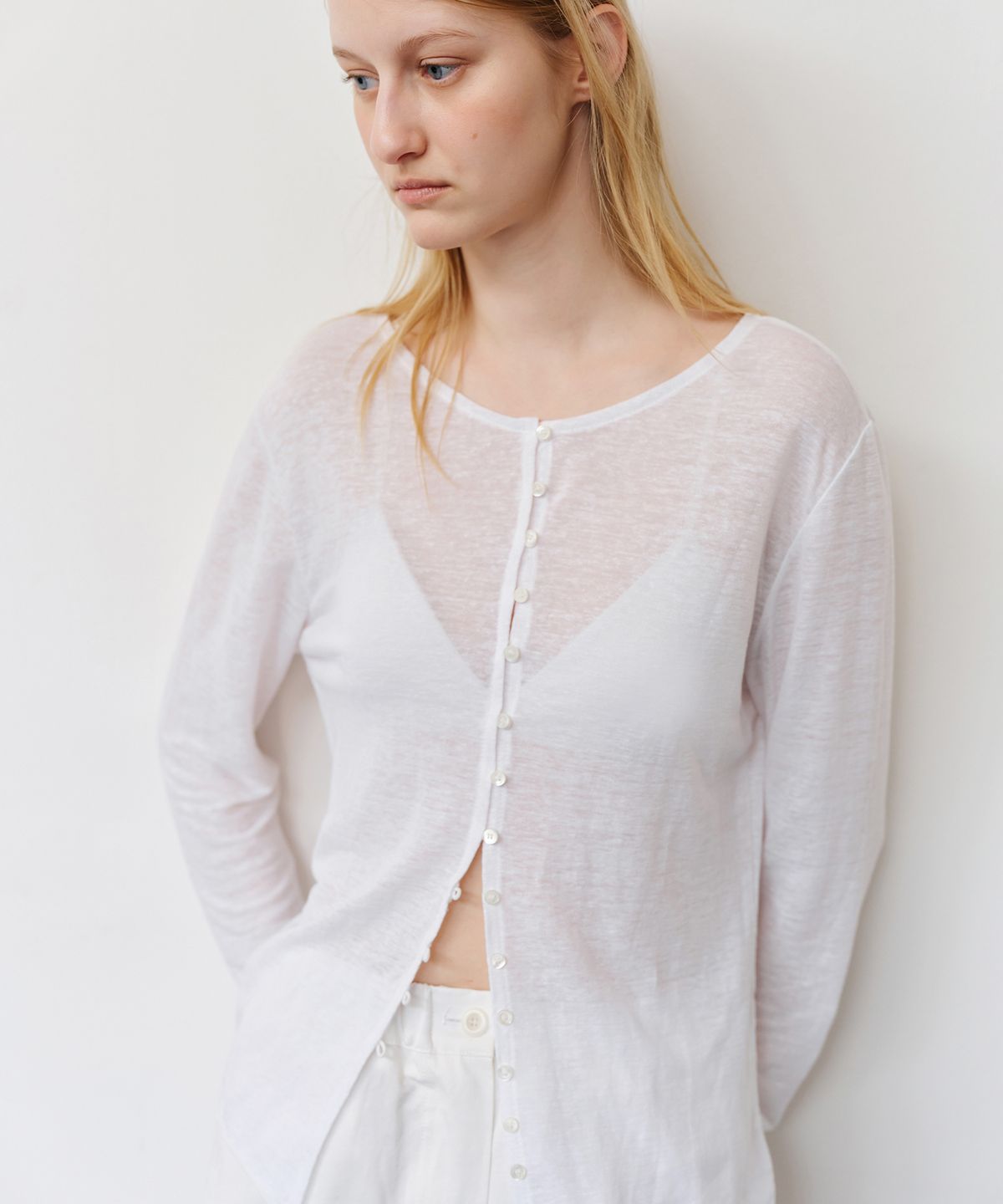 더라이(THERYE) Linen Long Sleeve Cardigan(White)