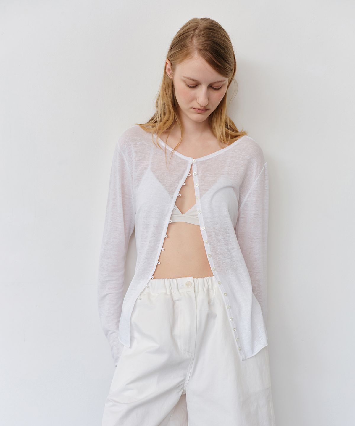 더라이(THERYE) Linen Long Sleeve Cardigan(White)