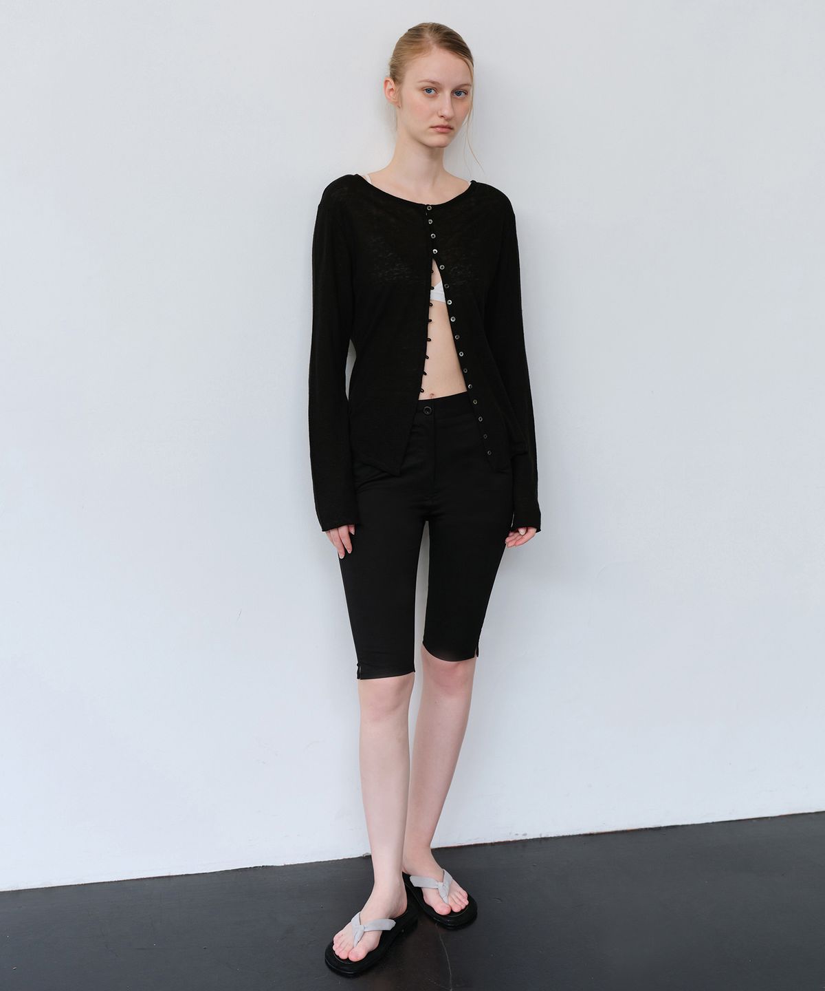 더라이(THERYE) Linen Long Sleeve Cardigan(Black)