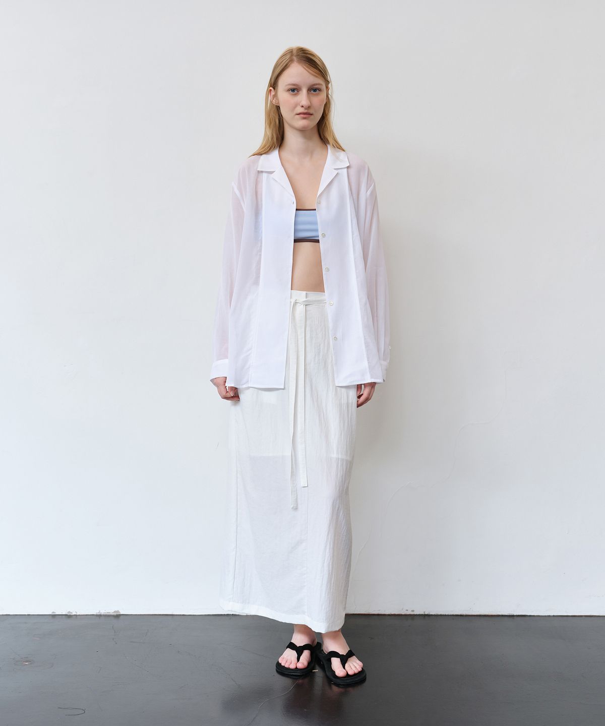 더라이(THERYE) Sheer Textured Shirt(White)