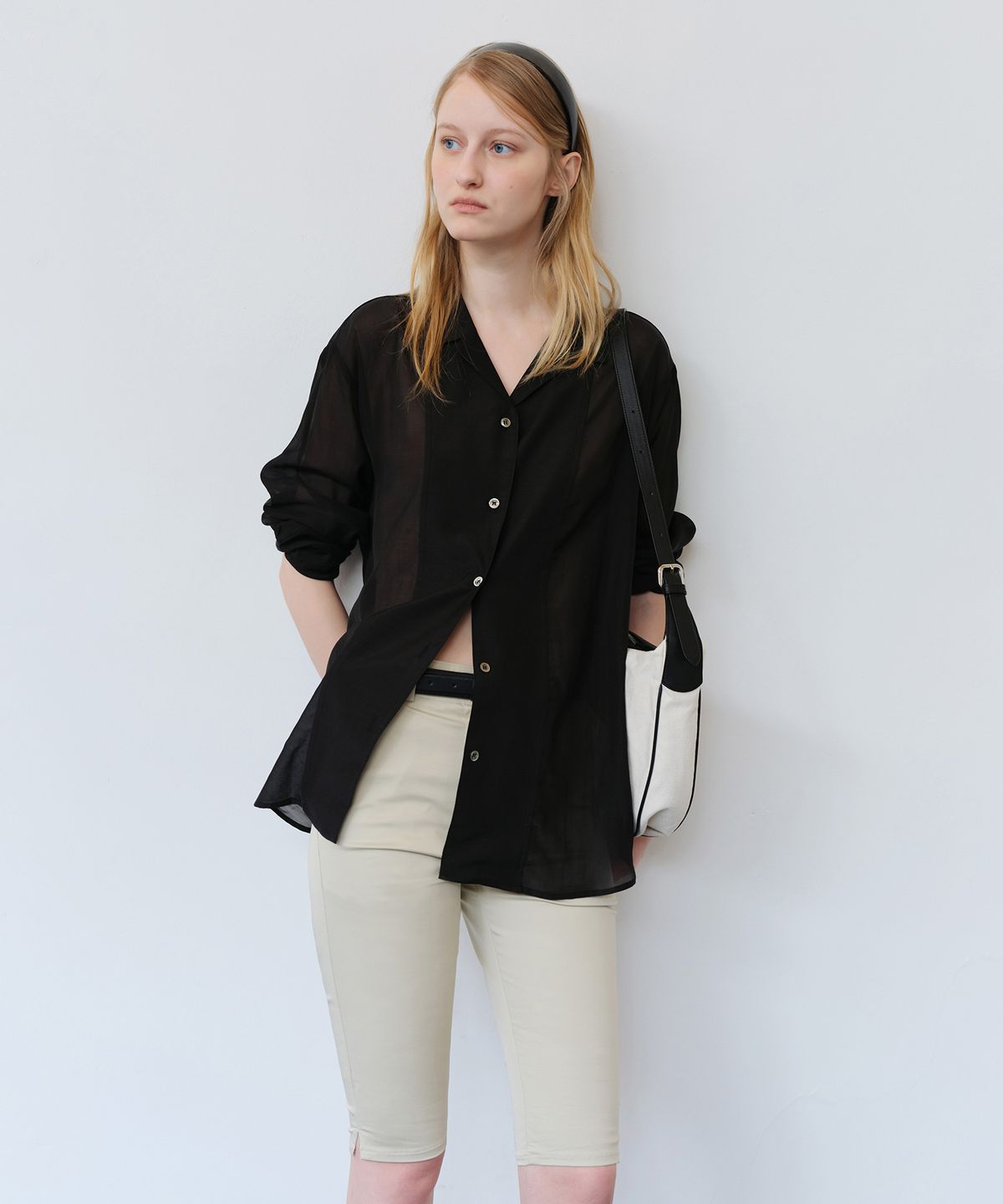 더라이(THERYE) Sheer Textured Shirt(Black)