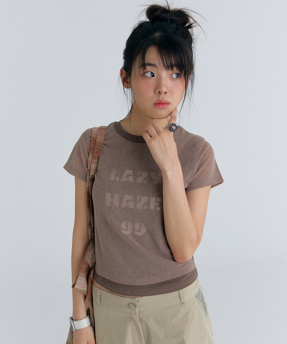 플러티(FLIRTY) mesy overlay t-shirt in brown