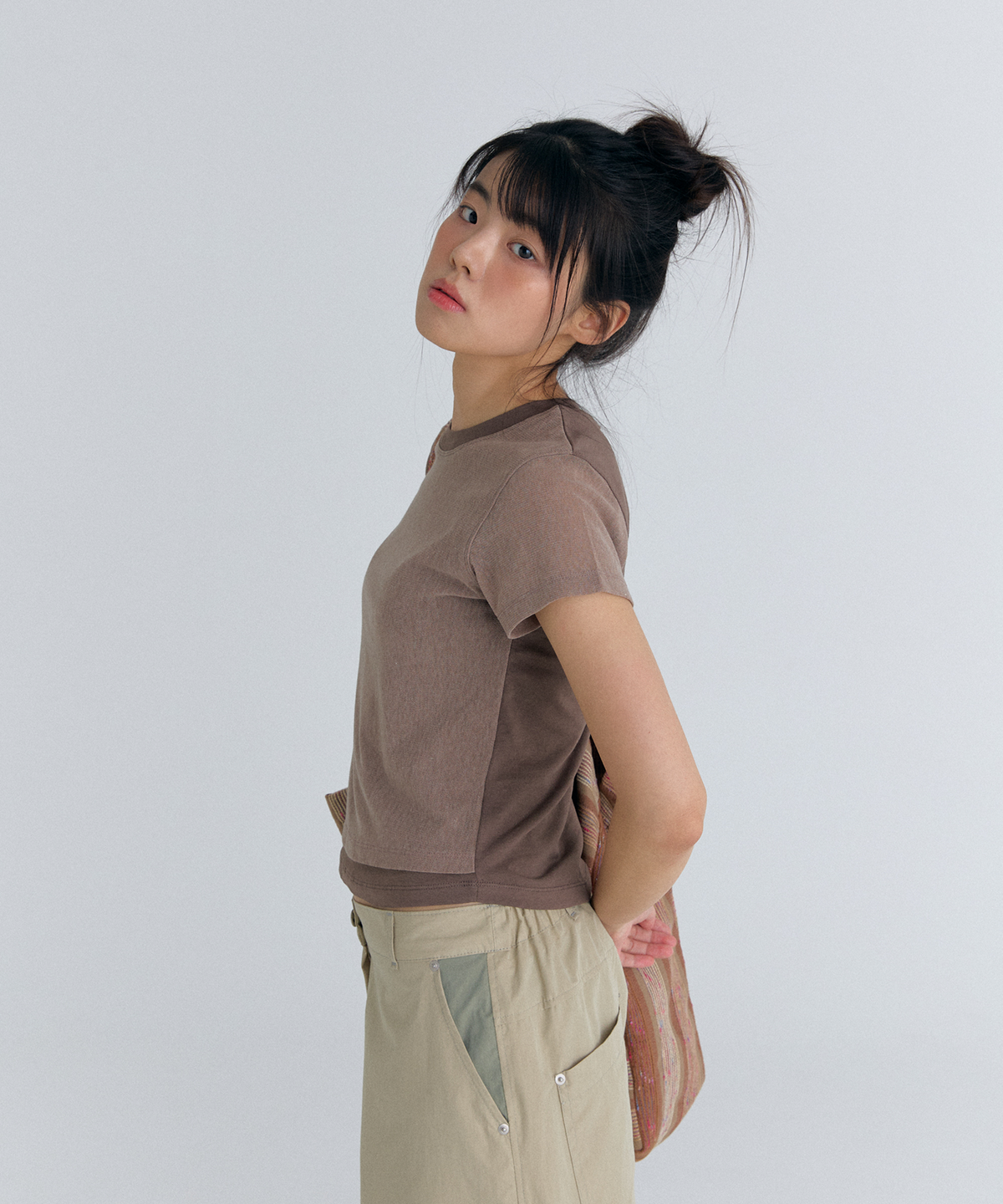 플러티(FLIRTY) mesy overlay t-shirt in brown