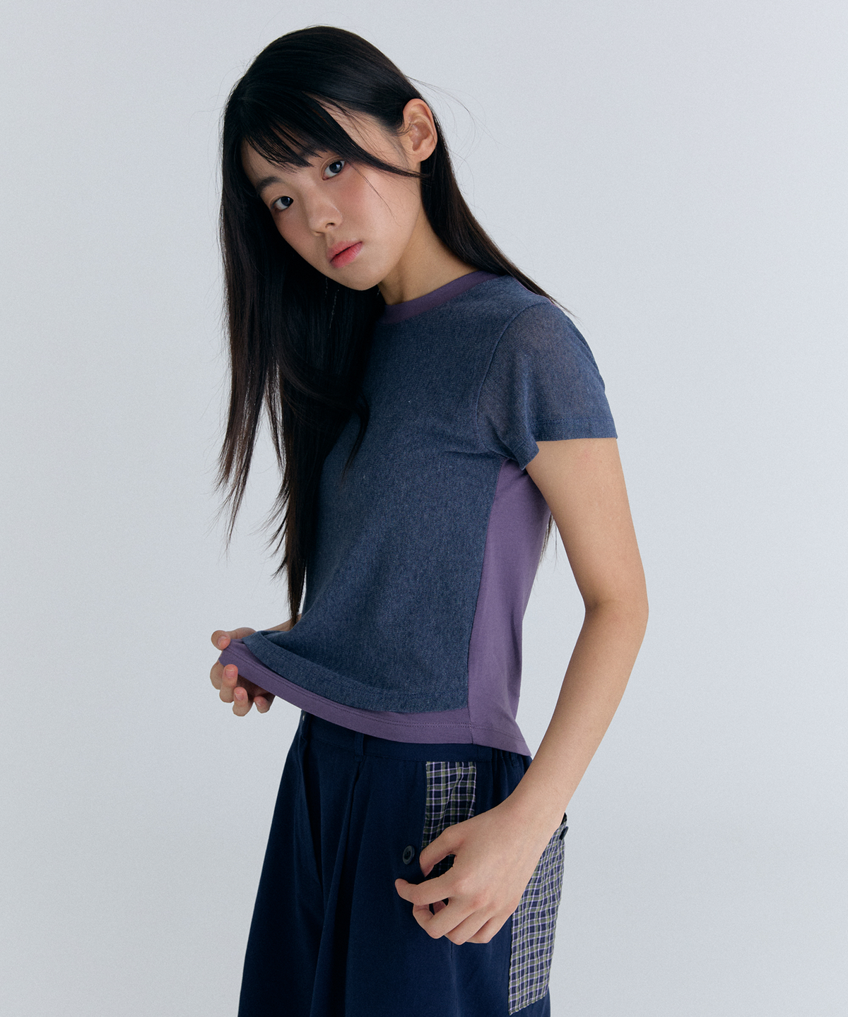 플러티(FLIRTY) mesy overlay t-shirt in purple