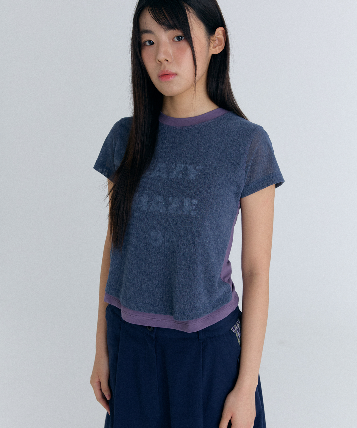 플러티(FLIRTY) mesy overlay t-shirt in purple