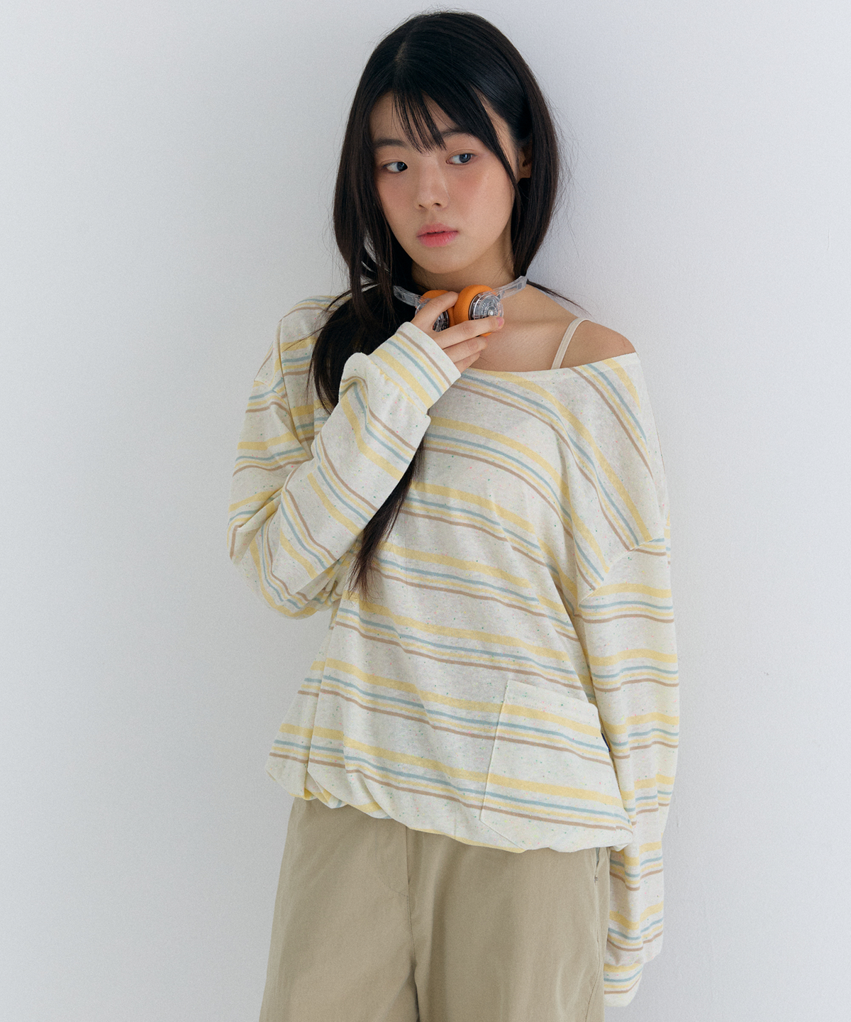 플러티(FLIRTY) stripe comfort long sleeve t-shirt in yellow