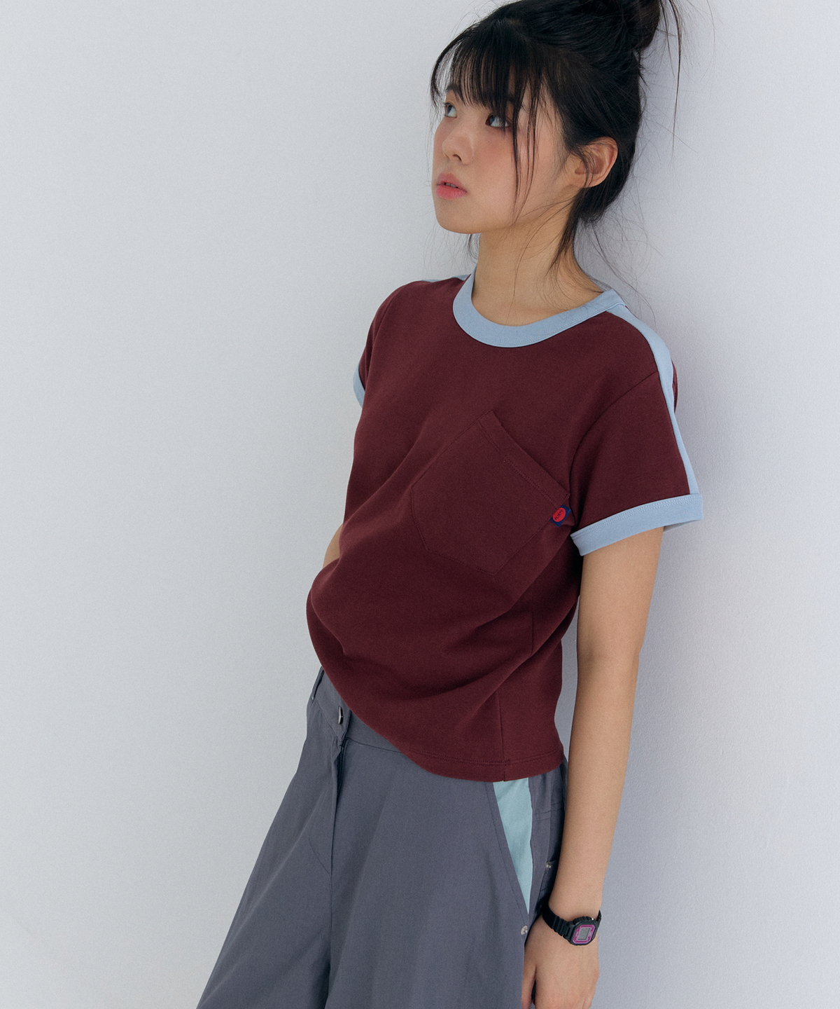 플러티(FLIRTY) play color pocket t-shirt in wine