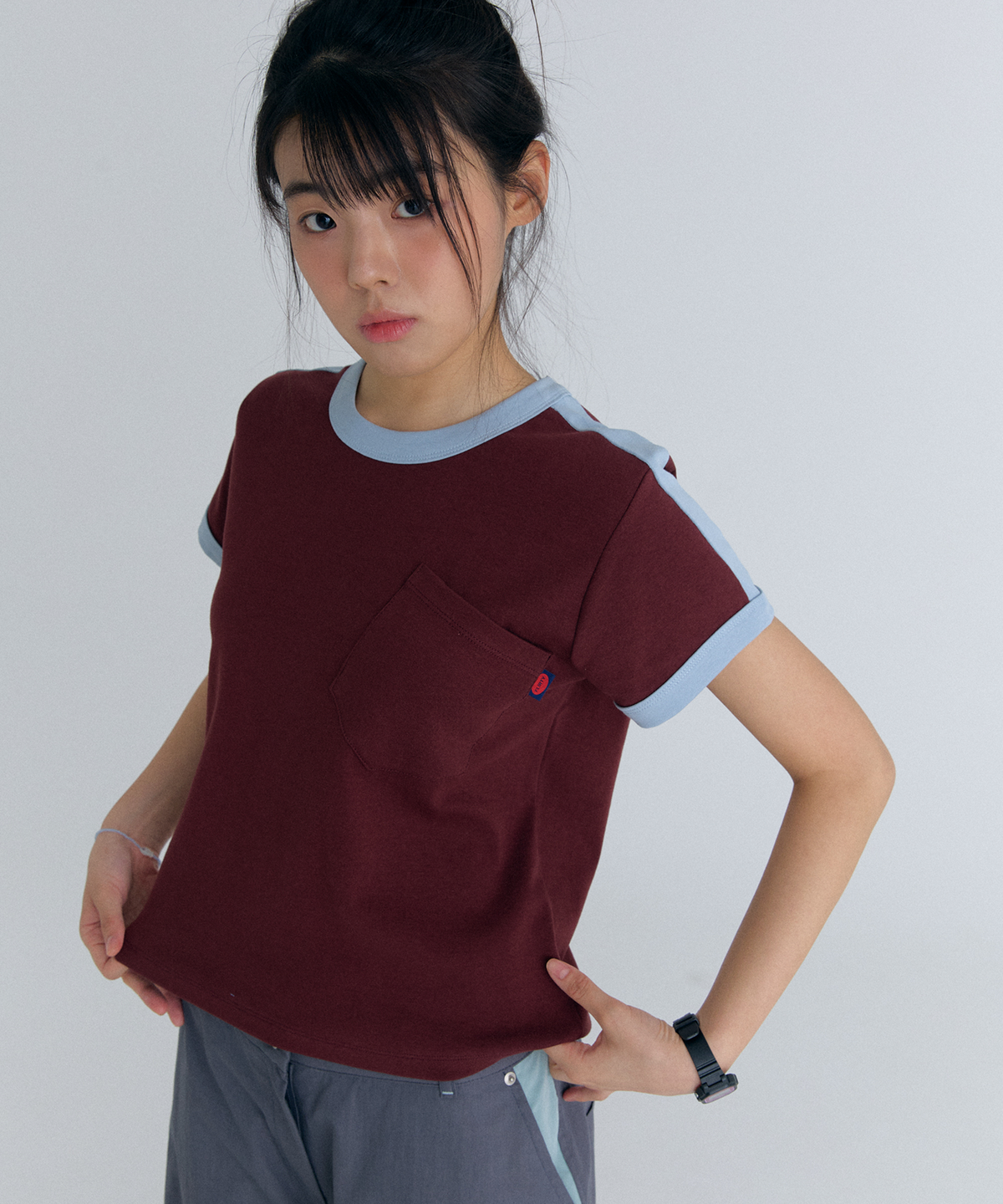 플러티(FLIRTY) play color pocket t-shirt in wine