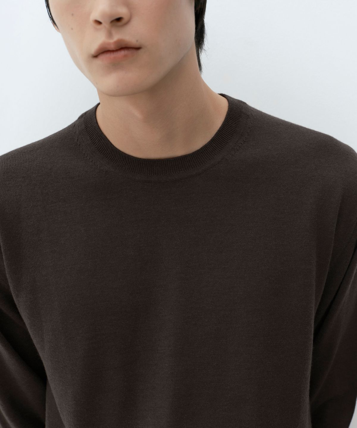 무신사 스탠다드(MUSINSA STANDARD) 메리노 울 파인게이지 크루 넥 니트 [다크 브라운]