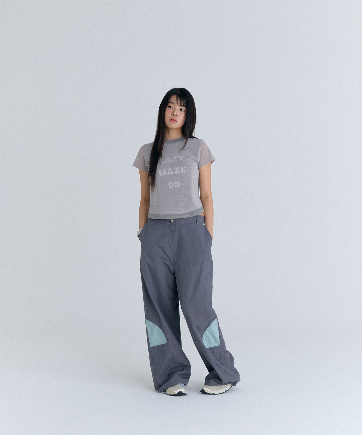 플러티(FLIRTY) curve line pants in charcoal