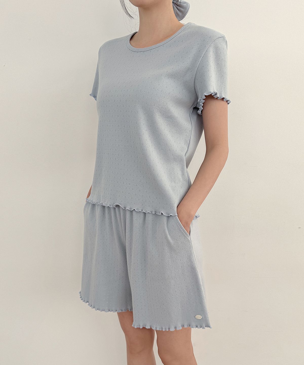 모요라(MOYORA) 우먼스 라운지 웨어 반바지 [뮤트블루]