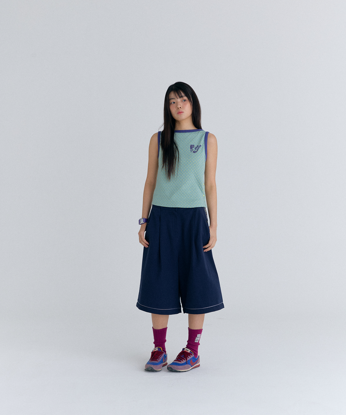 플러티(FLIRTY) check tape short pants in navy
