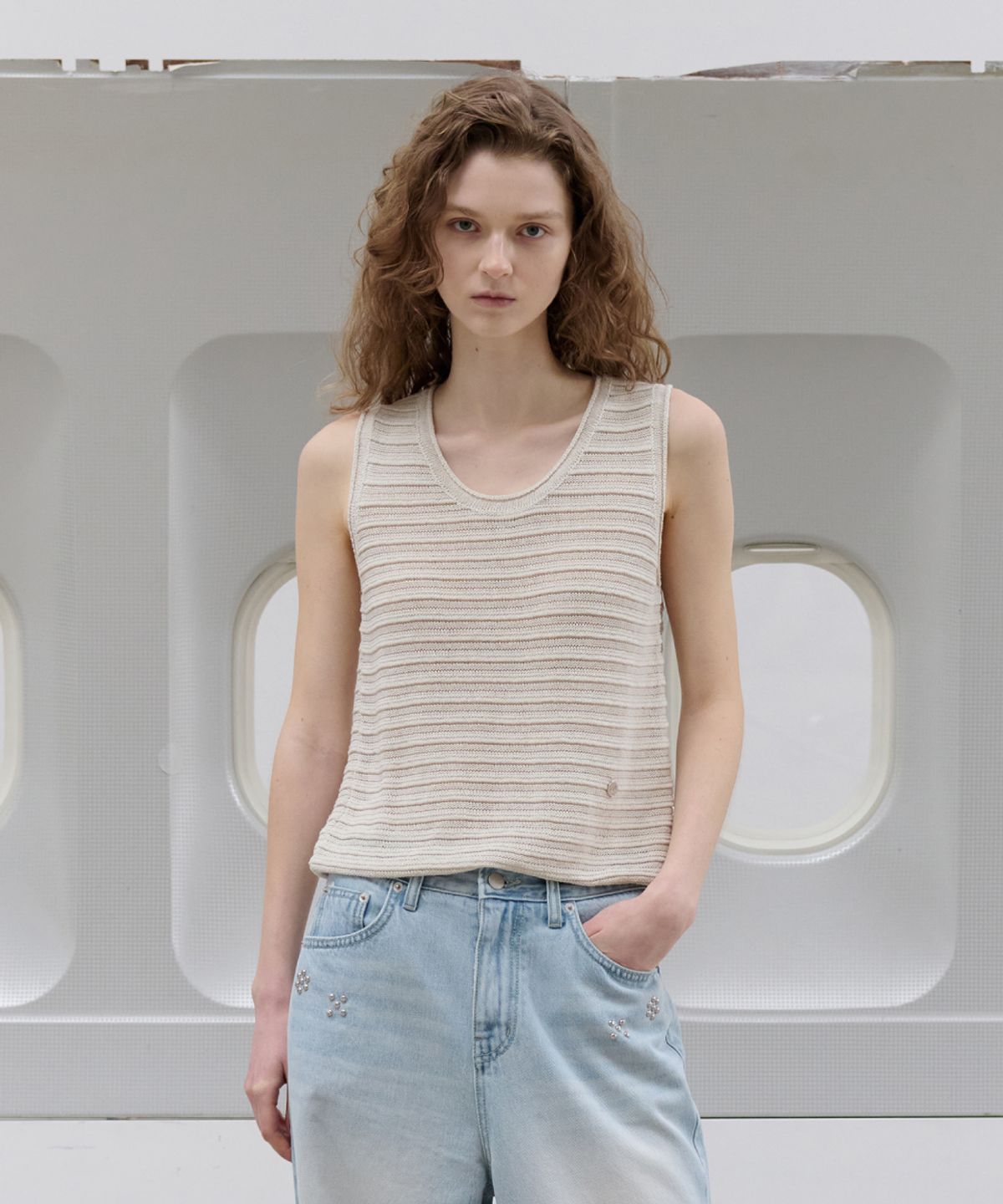 토아베(TOAVE) Linen Ripple Sleeveless Knit (Cream beige)
