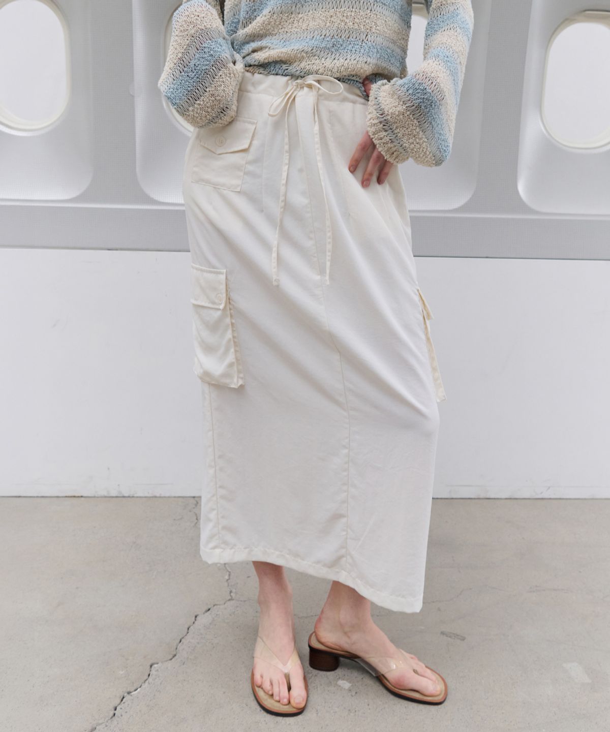 토아베(TOAVE) Three-Pocket Nylon Long Skirt (Cream)