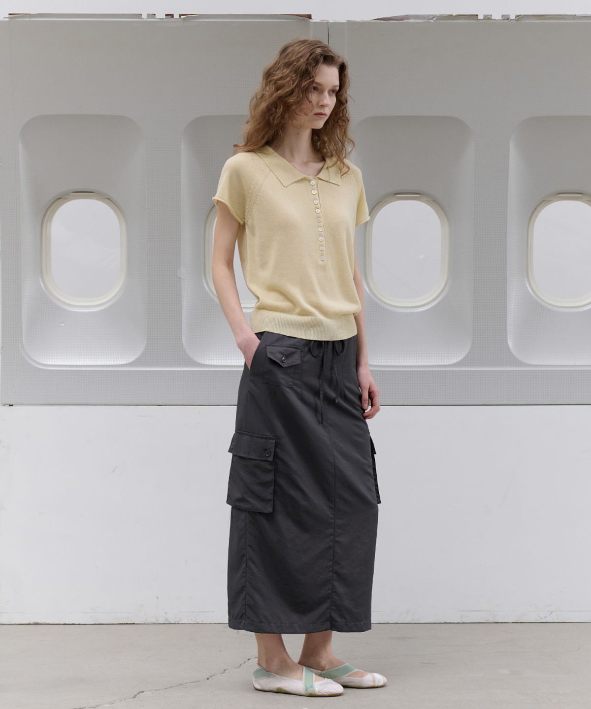 토아베(TOAVE) Three-Pocket Nylon Long Skirt (Charcoal)