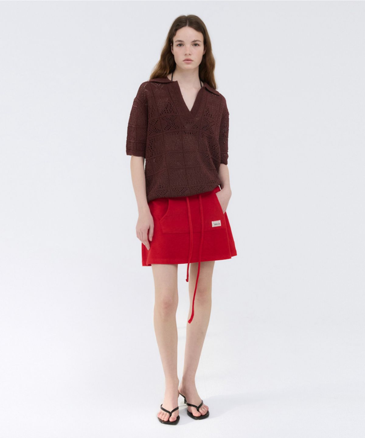 지비에이치 어패럴(GBH APPAREL) CROCHET KNIT COLLAR TOP / BROWN