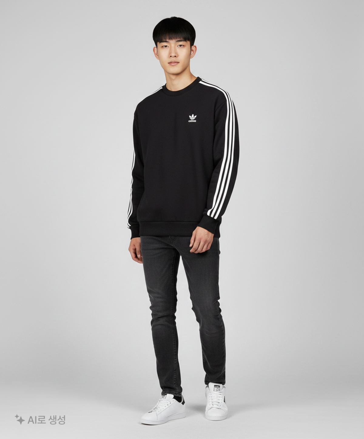 아디다스(ADIDAS) 오버사이즈 크루 스웨트셔츠 - 블랙 / IZ1829 L