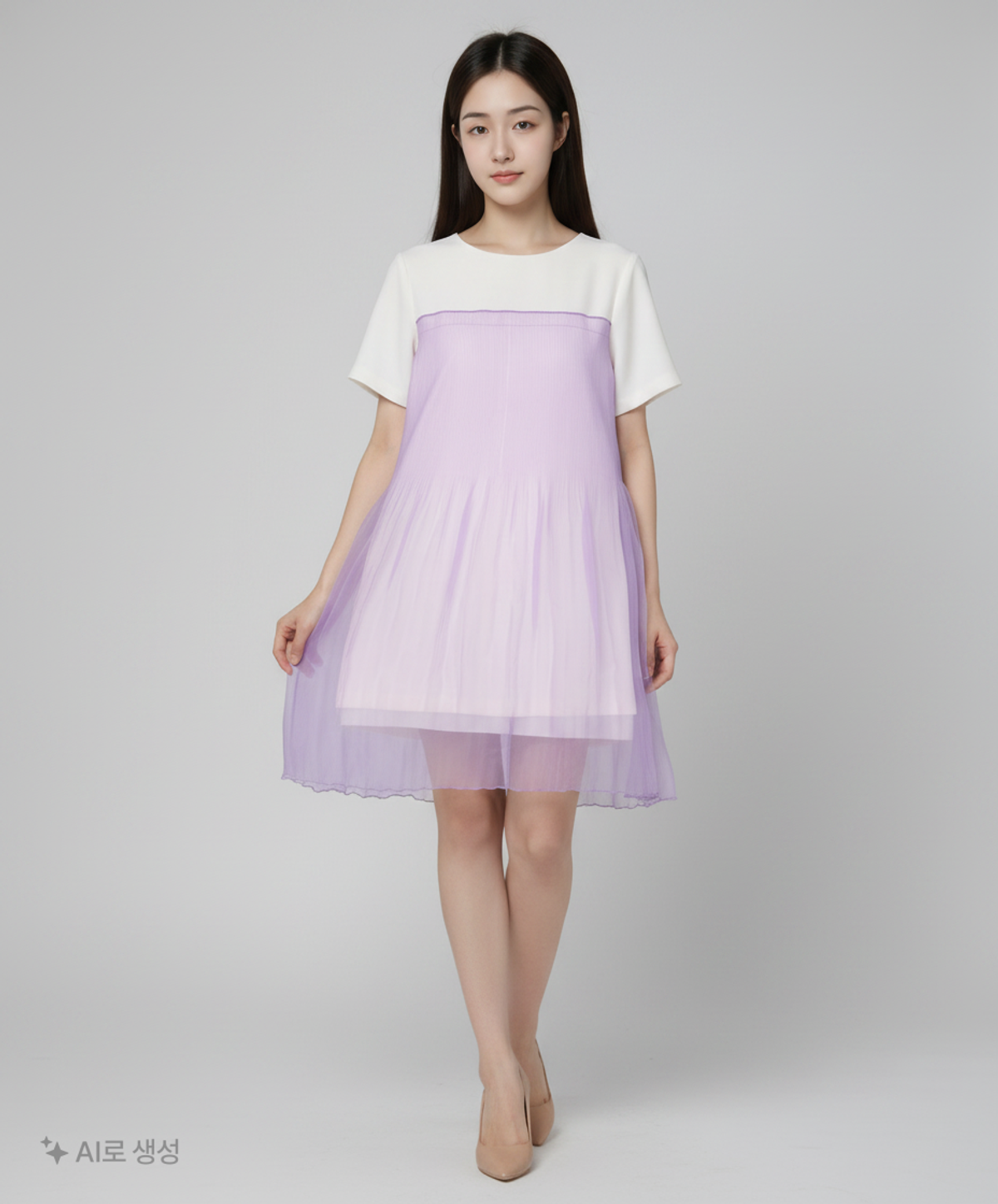 어몽(AMONG) 오간자 플리츠 드레스 S
