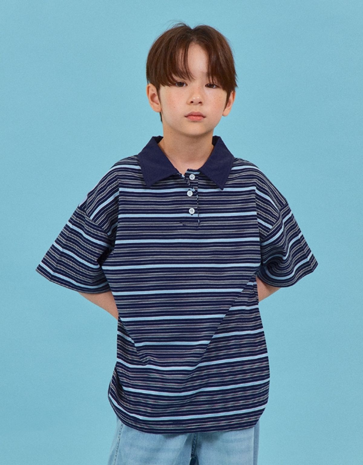 꺄르르르(KKRRRRR) Pinstripe Collar Tee_navy