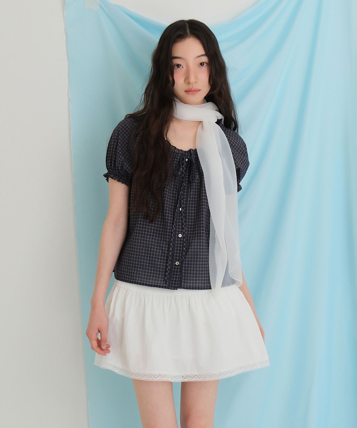 모의(MOUI) Claire capsleeve blouse (CHECK)