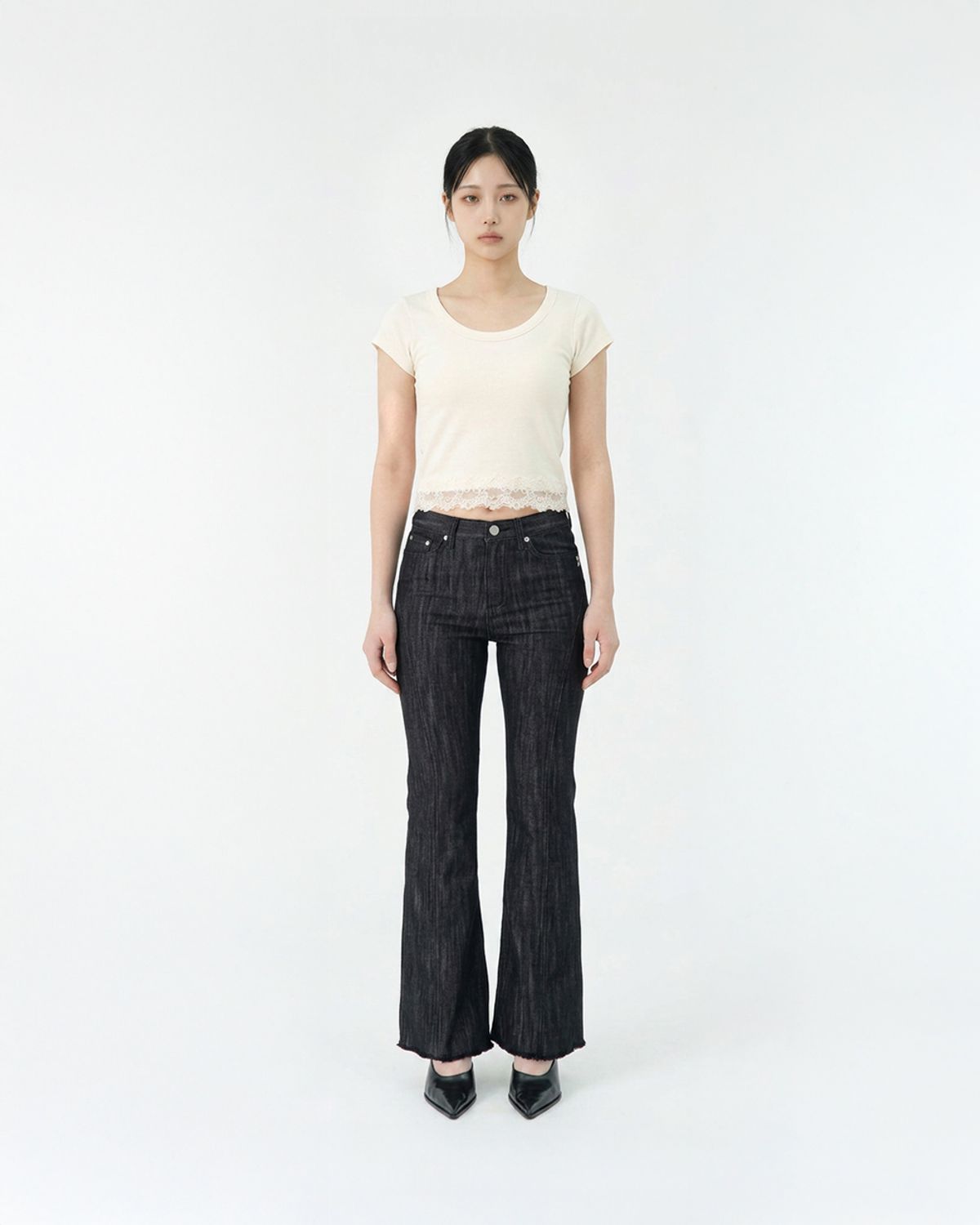 포스333(PHOS333) W Slim Fit Lace T-Shirt/Ivory