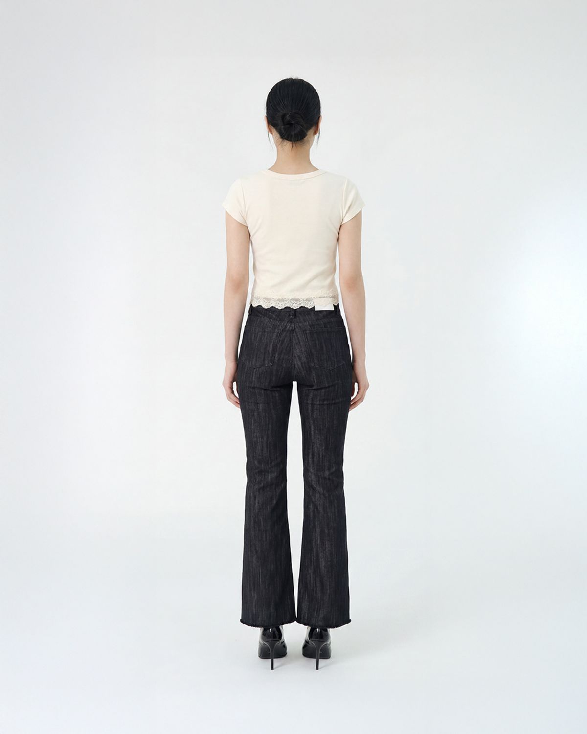 포스333(PHOS333) W Slim Fit Lace T-Shirt/Ivory