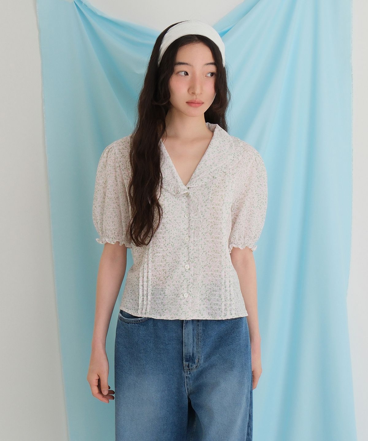 모의(MOUI) Floral collar blouse (L/PINK)