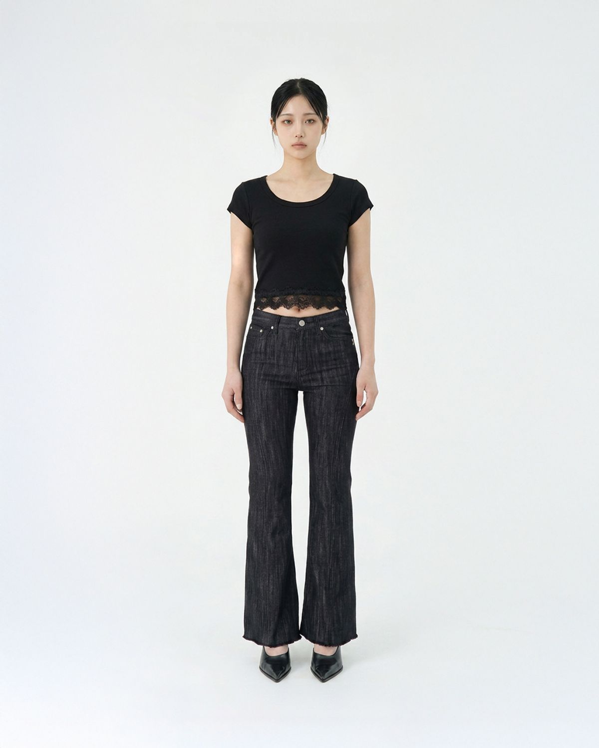 포스333(PHOS333) W Slim Fit Lace T-Shirt/Black