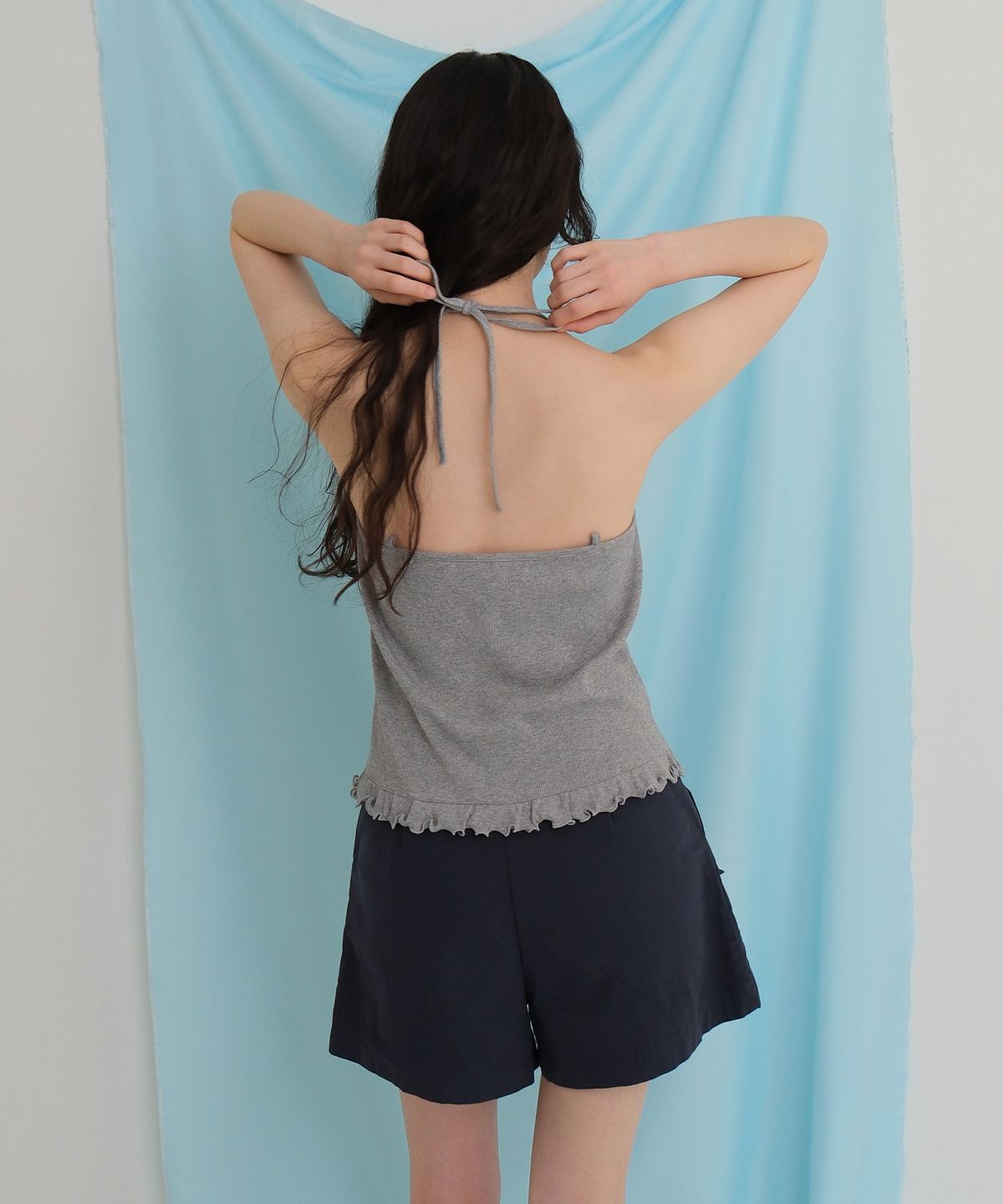 모의(MOUI) Frill ribbed sleeveless Tee (MELANGE)