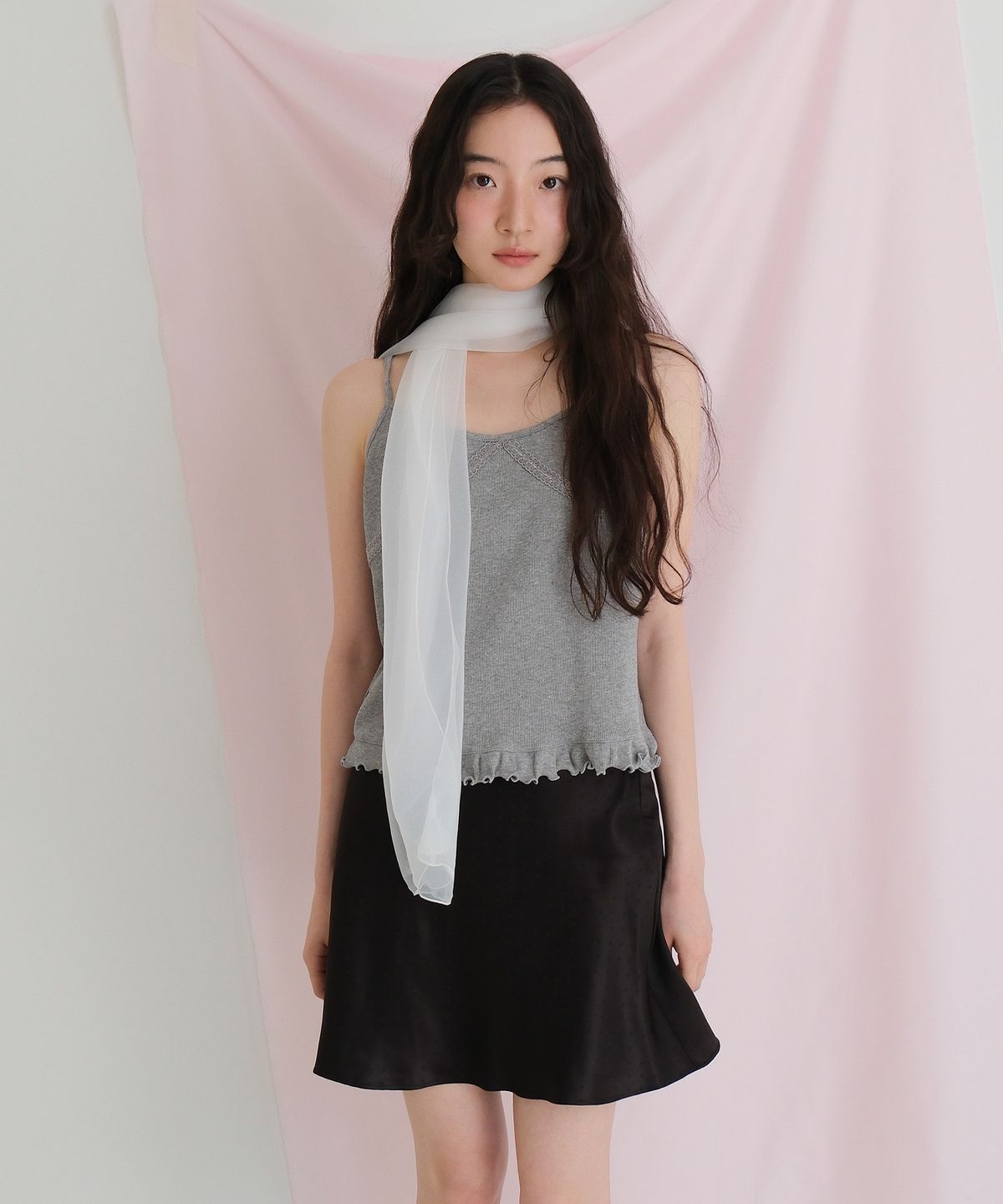 모의(MOUI) Frill ribbed sleeveless Tee (MELANGE)