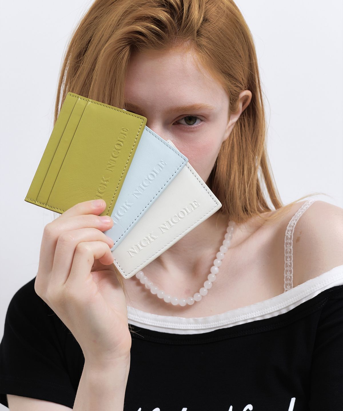 닉앤니콜(NICK&NICOLE) EMBOSSED LEATHER CARD WALLET_MINT