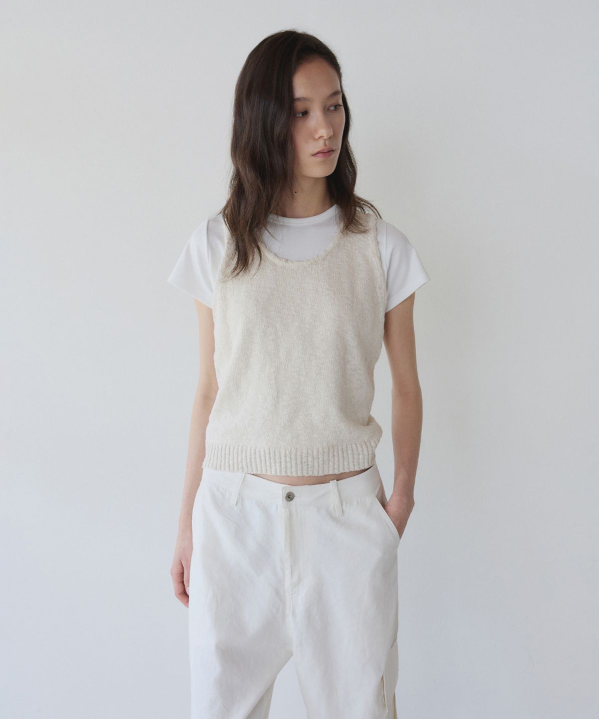 이어닝(YEARNING) COTTON SLUB KNIT SLEEVELESS, ECRU