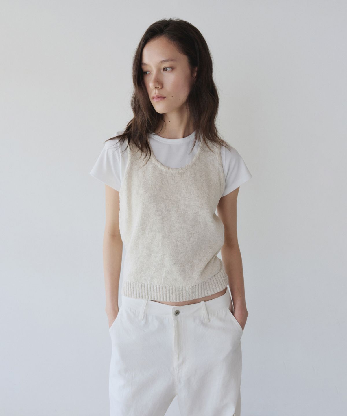 이어닝(YEARNING) COTTON SLUB KNIT SLEEVELESS, ECRU