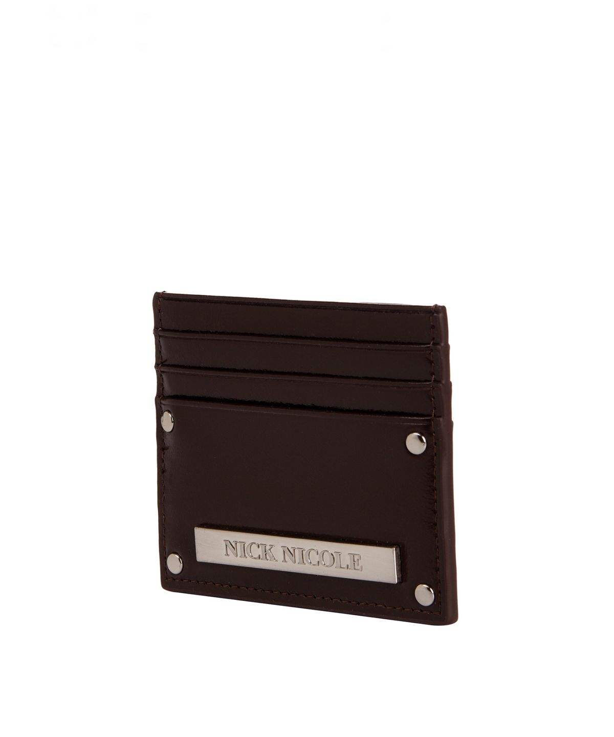 닉앤니콜(NICK&NICOLE) METAL RIVET LEATHER CARD WALLET_BROWN