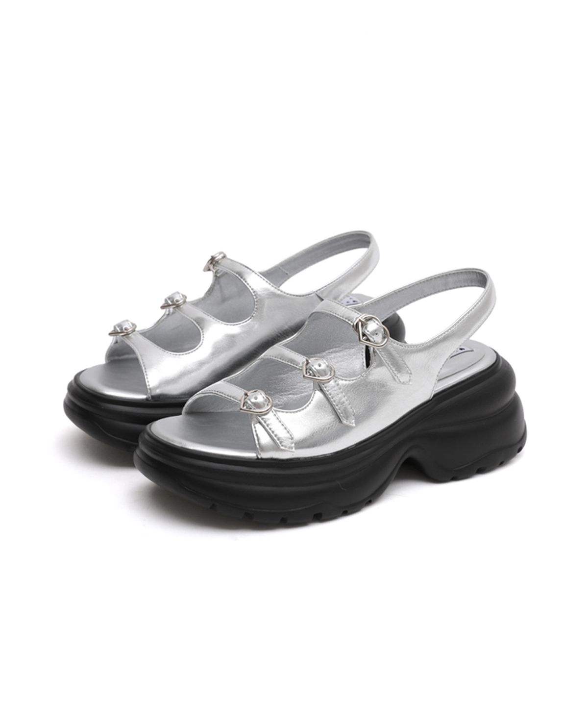 마크모크(MAC MOC) [STAYC] Glitz 글릿츠 플랫폼 하트장식 샌들_Silver(7cm)