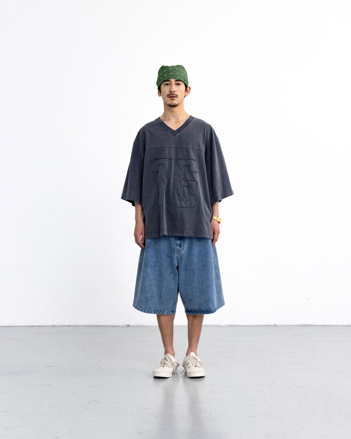 앵글런(ANGLAN) Denim Baggy Half Pants - Washed Blue