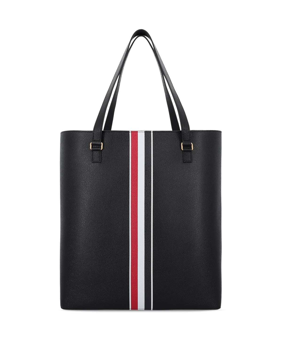 톰 브라운(THOM BROWNE) 페블 그레인 레더 RWB 스트라이프 버티컬 토트백 - 블랙 / UAG250A00198001