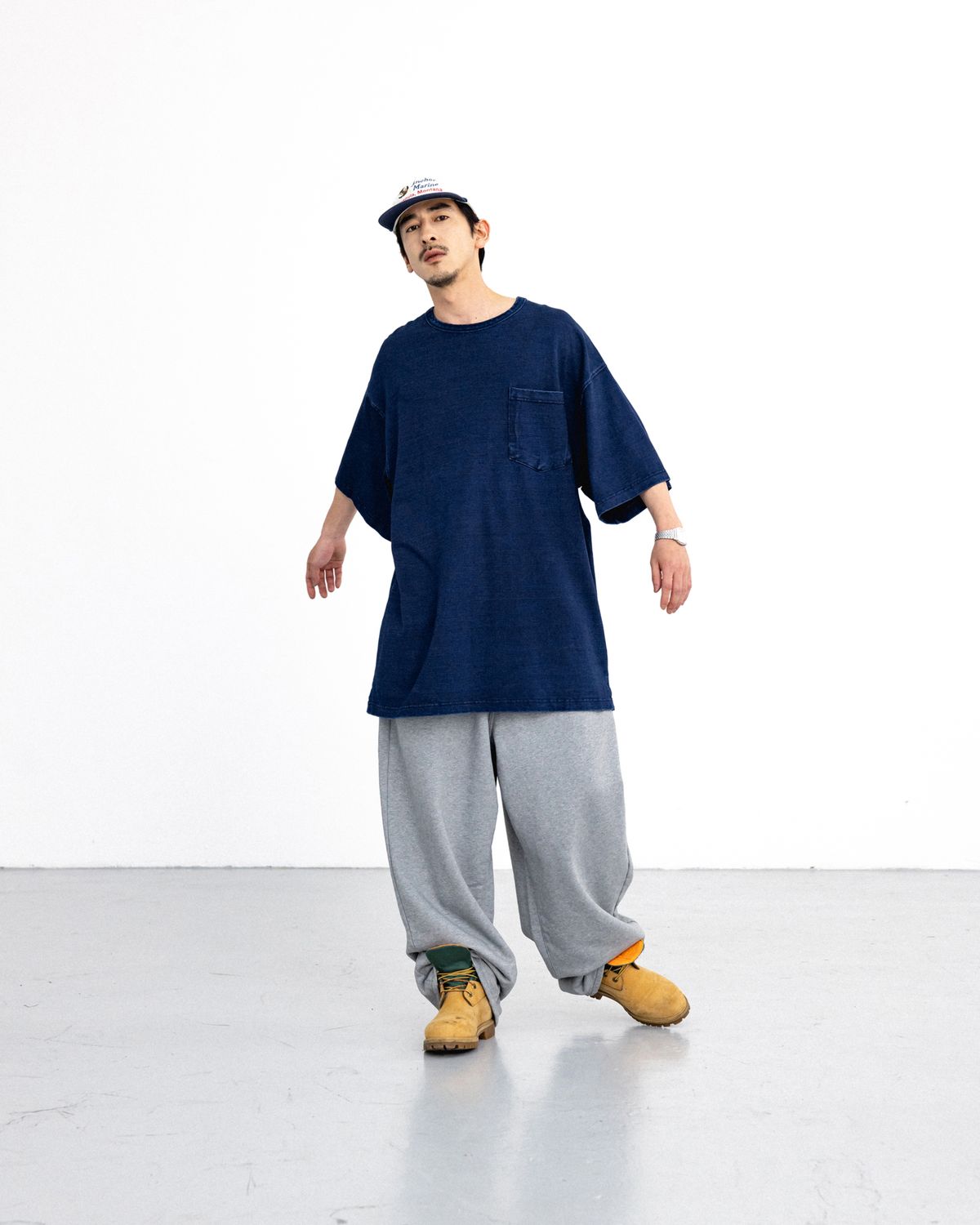 앵글런(ANGLAN) Essential Big Half Tee - Indigo