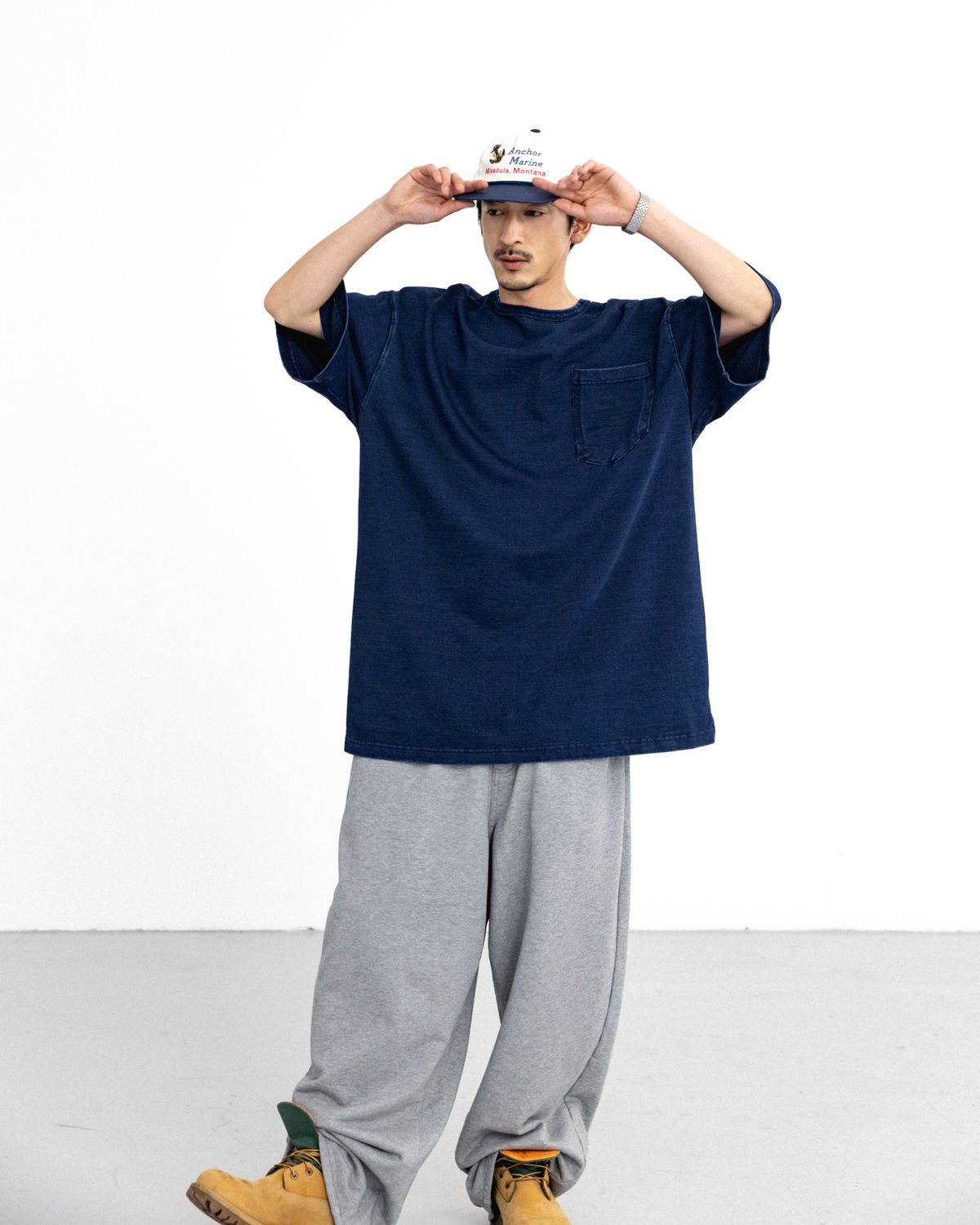 앵글런(ANGLAN) Essential Big Half Tee - Indigo