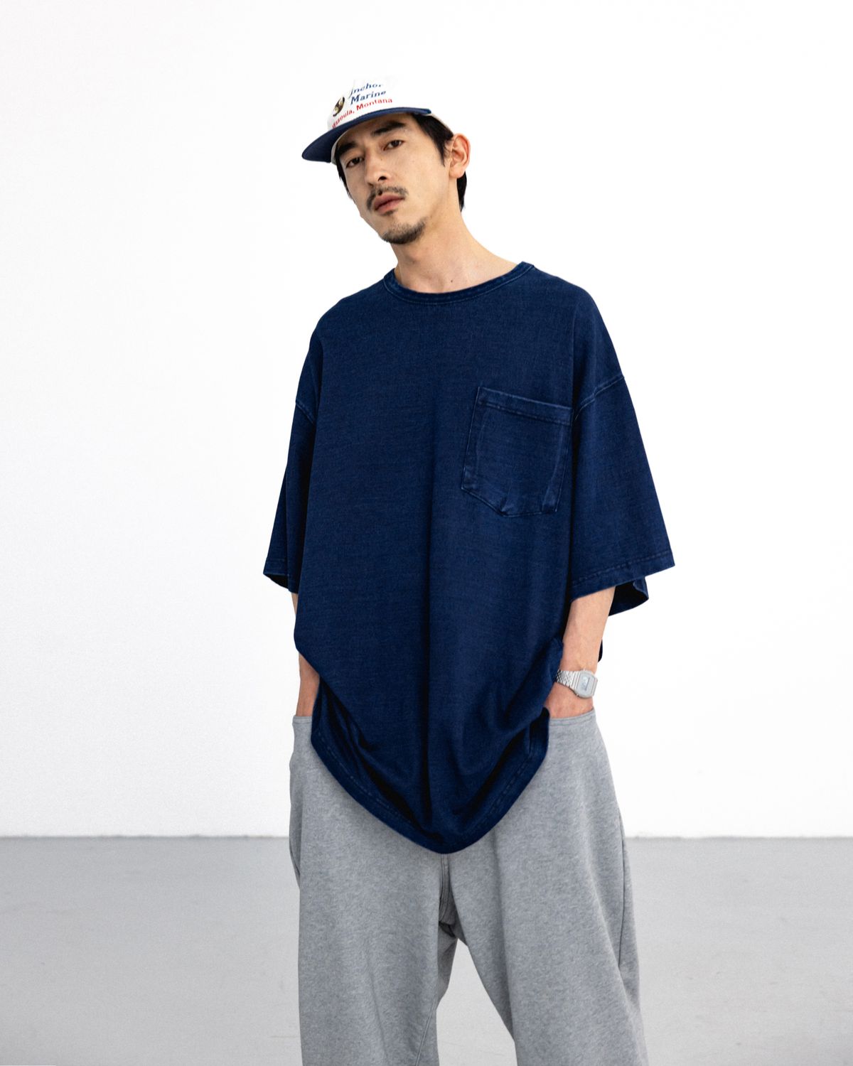 앵글런(ANGLAN) Essential Big Half Tee - Indigo