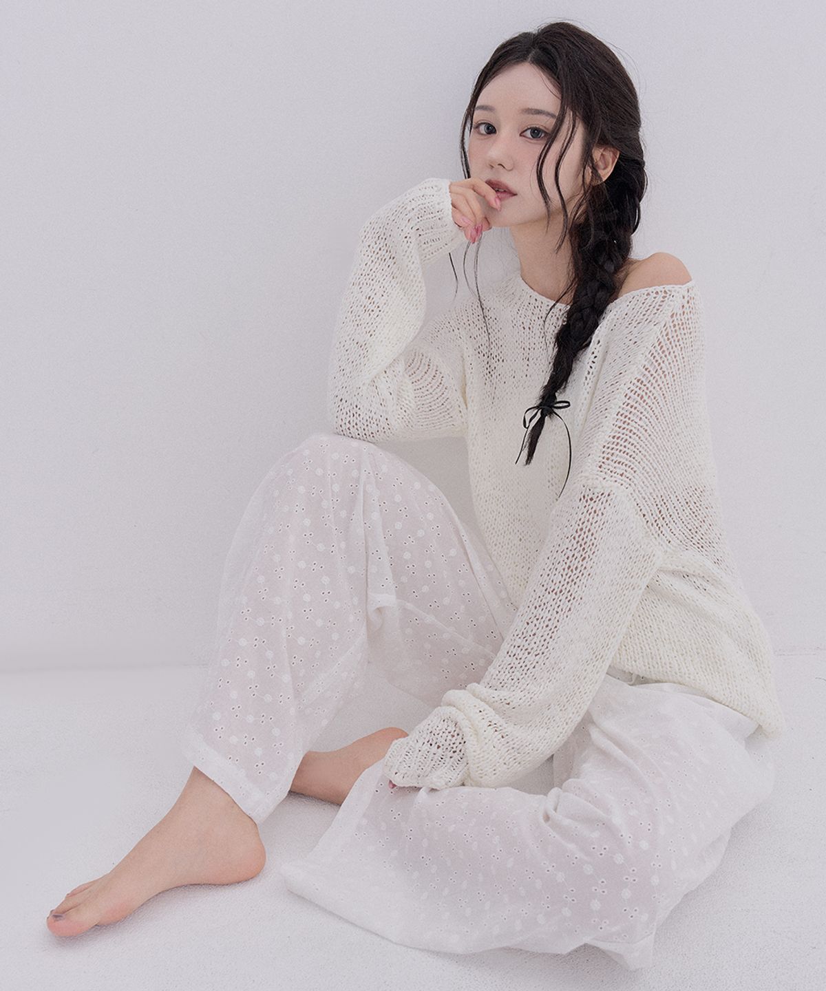 테테모치(TETEMOCHI) 바스켓 레이스 팬츠(White)