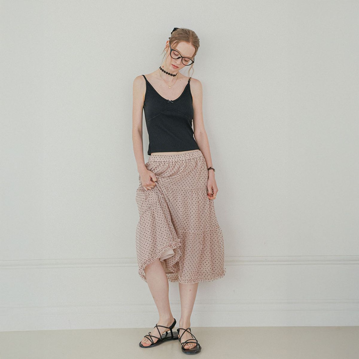 던드롭(DUNDROP) DD_Ribbon point tank top_BLACK